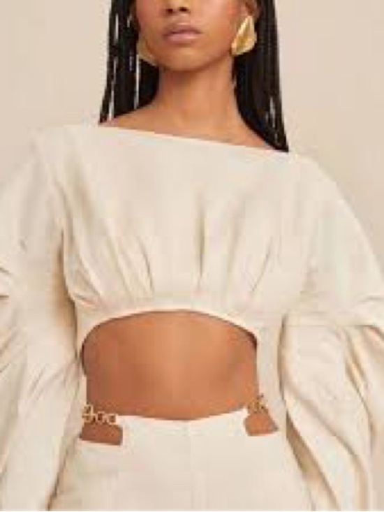 cult gaia Tops - cult gaia Cream Cropped Balloon-Sleeve Top